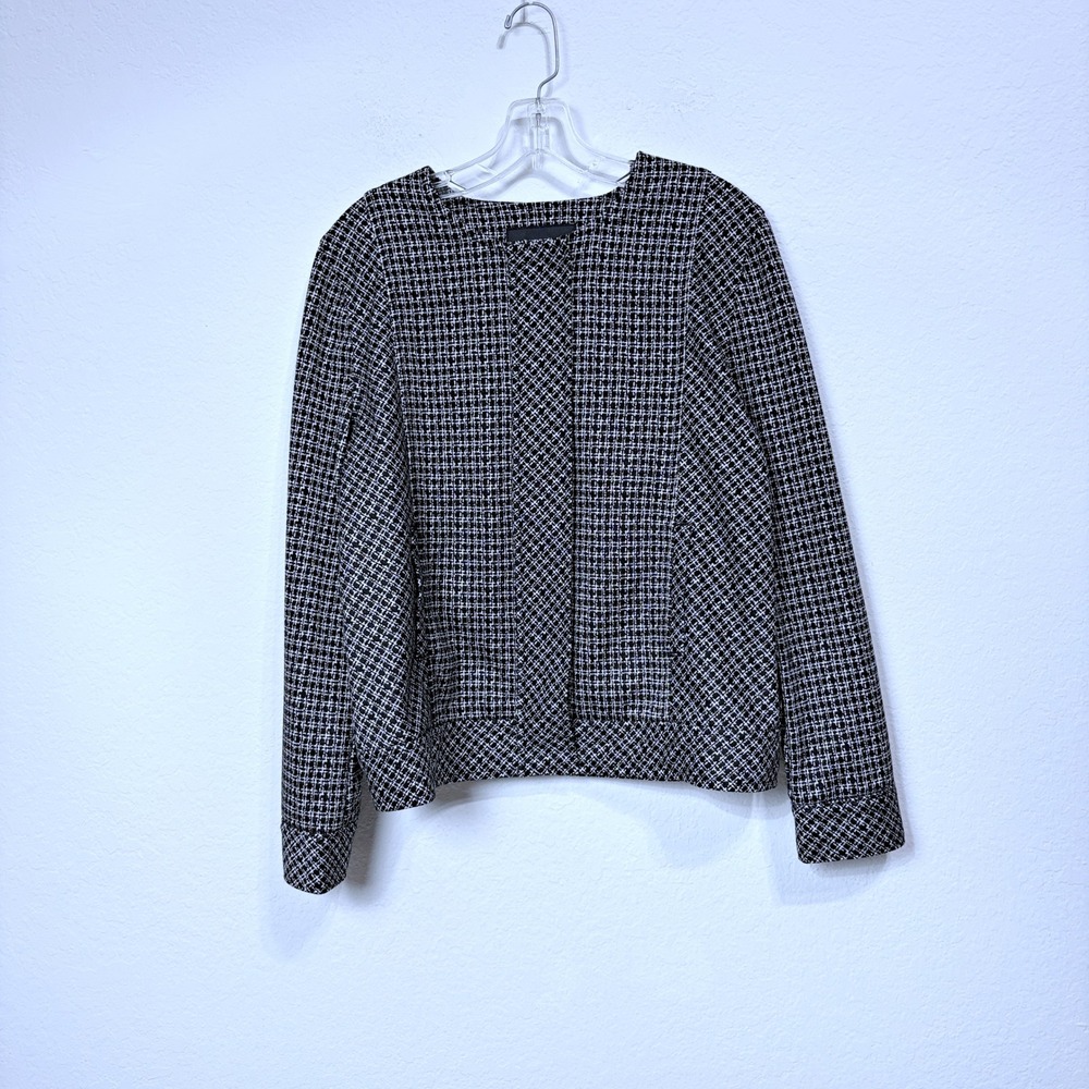 NWOT Liverpool Los‎ Angeles  Plaid Knit Zip Moto Jacket Black White Women M